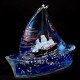 Souvenir desk pen stand in the shape of a sailboat with colored glitter gel and floating boats inside, size: 12*10cm