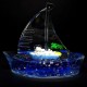 Souvenir desk pen stand in the shape of a sailboat with colored glitter gel and floating boats inside, size: 12*10cm