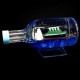Souvenir table pen stand in the shape of a bottle with colored gel glitter and floating boats inside, size: 14,5*7,5*6 cm