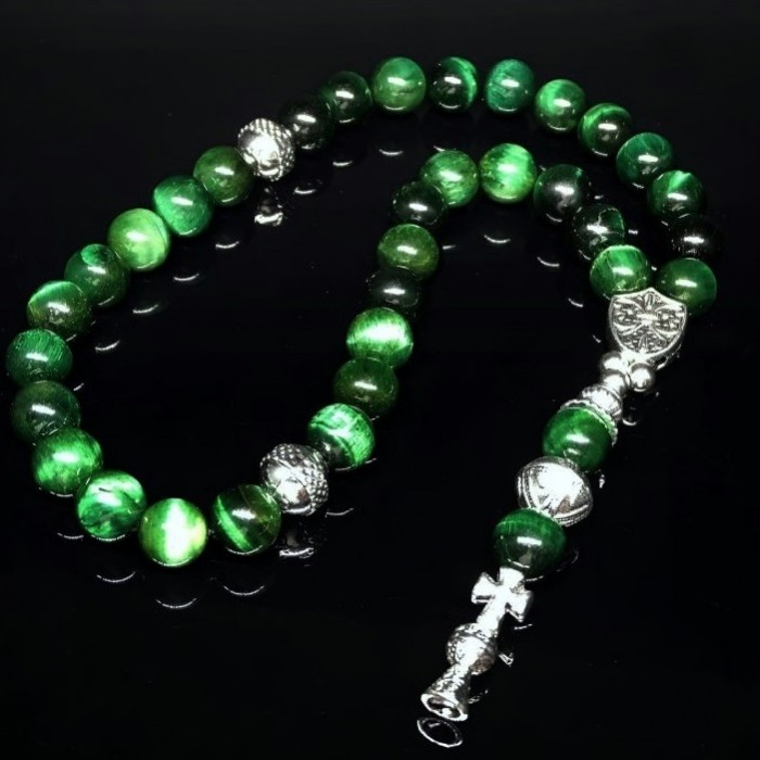 Rosary made of natural stone green tiger's eye