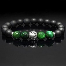 Чоловічий браслет із натурального каменю шунгіт тигрове око