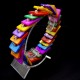 Mother-of-pearl shell bracelet with elastic band in the shape of colored squares, size: 18cm+