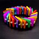 Mother-of-pearl shell bracelet with elastic band in the shape of colored squares, size: 18cm+