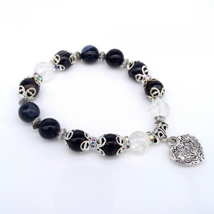 Natural stone bracelet *Black Agate* with elastic band, diameter: 10mm, length 19 cm