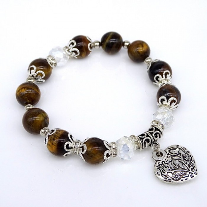 Bracelet made of natural stone *Tiger eye* with elastic band, diameter: 10mm, length 19 cm