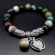 Bracelet Scales with a pendant made of natural stone "Green Jasper" with an elastic band, silver metal fittings, bead diameter: 10mm, size: 19cm+