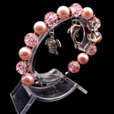 Bracelet *Broken glass* with three pendants on a fishing line with a carabiner, bead diameter: 10mm, girth: 18.5cm