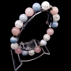 Bracelet with elastic band made of natural stone "Blue agate, Rose quartz, Rock crystal " metal silver fittings. Bead diameter: 10mm, girth: 19cm+