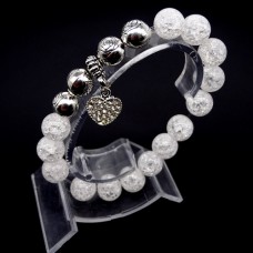 Bracelet on an elastic band made of natural stone "Rhinestone" with a pendant, metal fittings in silver. Bead diameter: 10/10mm, girth: 19cm+