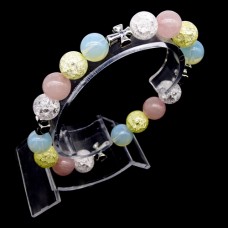 Bracelet with elastic band made of natural stone "Moonstone, Rose Quartz, Rock Crystal, Citrine" metal silver fittings. Bead diameter: 10mm, length: 19.5+cm