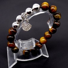 Bracelet on an elastic band made of natural stone "Tiger's eye" with a pendant, metal fittings in silver. Bead diameter: 10/10mm, girth: 19cm+