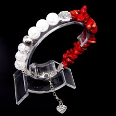Bracelet on a fishing line with a lock made of natural stone *Rhinestone-Coral red*, beads diameter: 10mm/6x3mm+-, length: 20cm+