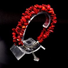 Triple bracelet on a fishing line with a natural stone lock *Coral red*, beads diameter: 6x3mm+-, length: 20cm+