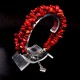 Triple bracelet on a fishing line with a natural stone lock *Coral red*, beads diameter: 6x3mm+-, length: 20cm+