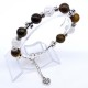 Bracelet made of natural stone "Tiger Eye-Rhinestone" metallized thread, metal silver fittings. Bead diameter: 10mm, girth: 19cm+