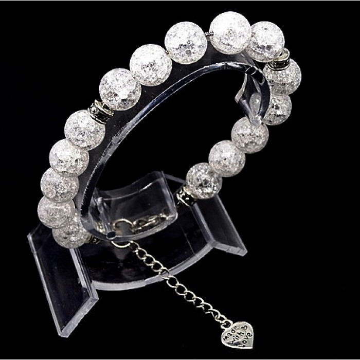 Bracelet made of natural stone "rock crystal" metallized thread, metal silver fittings. Beads diameter: 10mm, girth: 19.5cm+