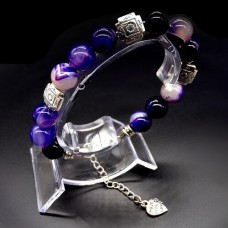 Bracelet made of natural stone *Agate purple* base metallized thread. Bead diameter: 10mm, girth: 19cm+