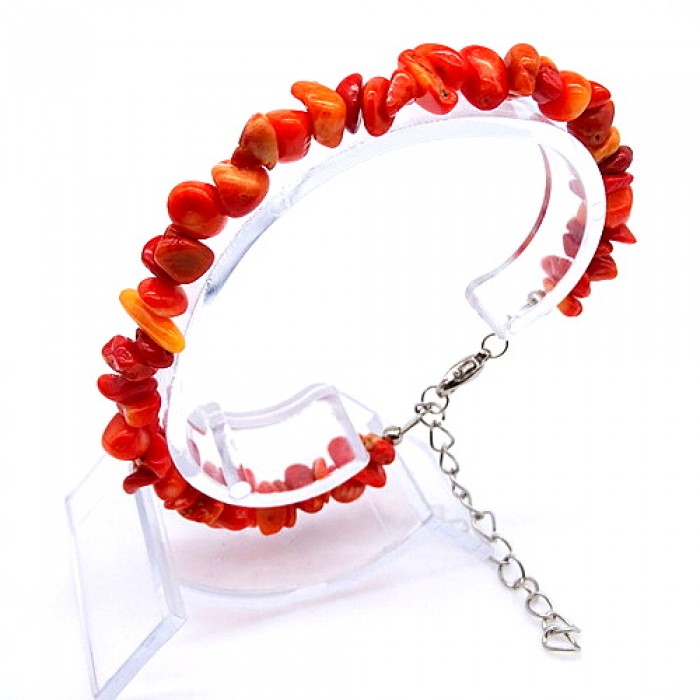 Bracelet on a fishing line with a natural stone lock *Coral orange crumb*, beads diameter: 6x3mm+-, length: 19cm+