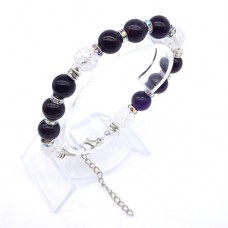 Bracelet made of natural stone *Amethyst-Quartz* base metallized thread. Bead diameter: 10mm, girth: 19.5cm+