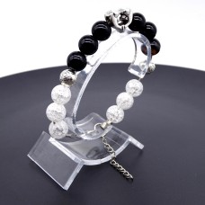 Bracelet made of natural stone *Agate black-Rhinestone* base metallized thread. Bead diameter: 10mm, girth: 19cm+