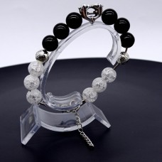 Bracelet made of natural stone *Agate black-Rhinestone* base metallized thread. Bead diameter: 10mm, girth: 19cm+