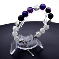 Bracelet made of natural stone *Purple Agate-Rhinestone* base metallized thread. Beads diameter: 10mm, girth: 19.5cm+