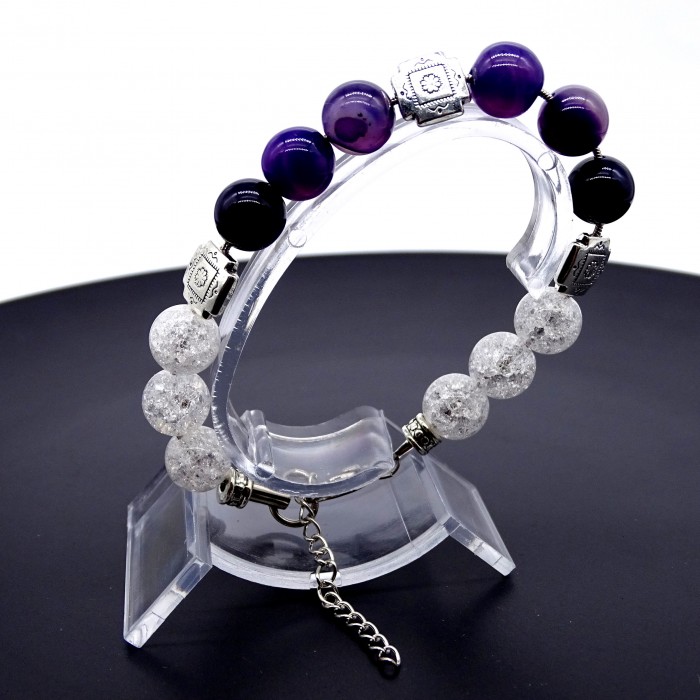 Bracelet made of natural stone *Purple Agate-Rhinestone* base metallized thread. Beads diameter: 10mm, girth: 19.5cm+