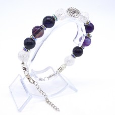 Bracelet made of natural stone *Purple Agate-Rhinestone* base metallized thread. Bead diameter: 10mm, girth: 19cm+