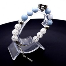 Bracelet made of natural stone *Blue Agate-Rock Crystal* metalized thread base. Bead diameter: 10mm, girth: 19cm+