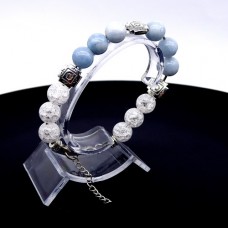 Bracelet made of natural stone *Blue Agate-Rock Crystal* metalized thread base. Bead diameter: 10mm, girth: 19cm+