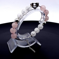 Bracelet made of natural stone *Rose quartz-rock crystal* metalized thread base. Bead diameter: 10mm, girth: 19cm+