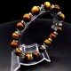 Elastic band bracelet made of natural stone "tiger eye" metal fittings in silver, rondel with rhinestones-8mm beads diameter: 10mm, size: 19cm+