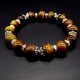 Elastic band bracelet made of natural stone "tiger eye" metal fittings in silver, rondel with rhinestones-8mm beads diameter: 10mm, size: 19cm+