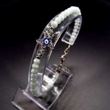 Bracelet amulet from the evil eye "star of the sea" metal color silver beads faceted glass, size 18cm+4