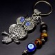 Keychain amulet of Fatima's eyes in the form of an owl with a pendant made of natural stones