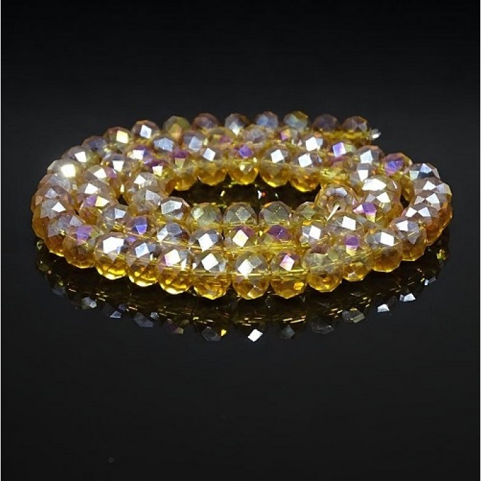Crystal beads rondel faceted transparent AB, diameter 8x6mm length 41-42cm thread 70-72pcs.