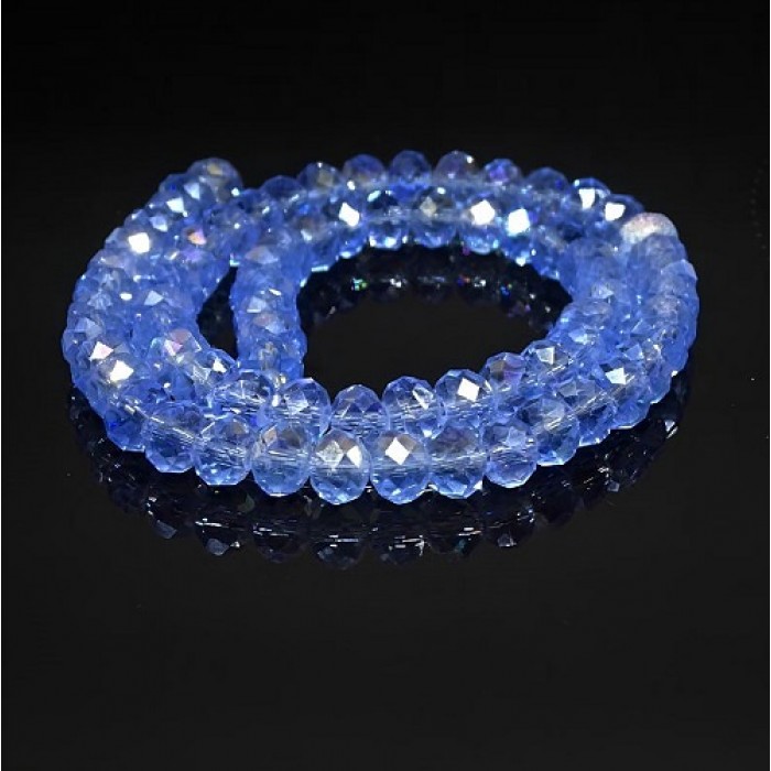 Crystal beads rondel faceted transparent AB, diameter 8x6mm length 41-42cm thread 70-72pcs.