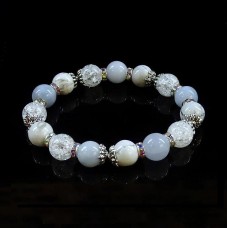 Bracelet made of natural stone Blue Agate Cacholong Rock Crystal