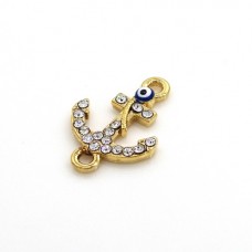 Accessories connector "Anchor with an eye" metal color: gold, rhinestone color: crystal