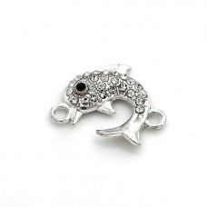 Accessories connector "Dolphin" metal color: silver, rhinestone color: crystal