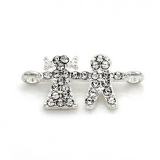 Accessories connector "Boy and Girl" metal color: silver, rhinestone color: crystal