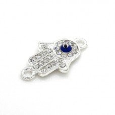 Accessories connector "Hand of Fatima" metal color: silver with colored enamel, rhinestone color: crystal