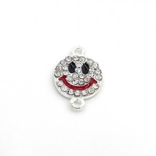 Accessories connector "Smiley" metal color: silver with colored enamel, rhinestone color: crystal