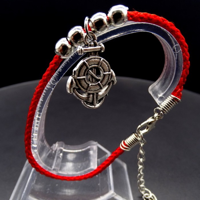 Bracelet red thread amulet against the evil eye with a pendant *Anchor Circle* metal color: silver, eco-silk thread with carabiner, length: 18cm + 4cm