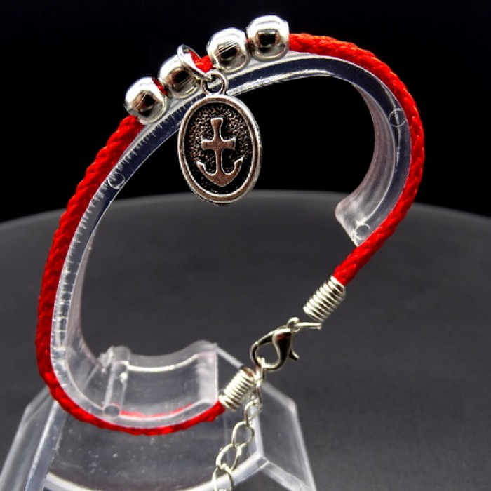 Bracelet red thread amulet against the evil eye with a pendant *Anchor* metal color: silver, eco-silk thread with carabiner, length: 18cm + 4cm