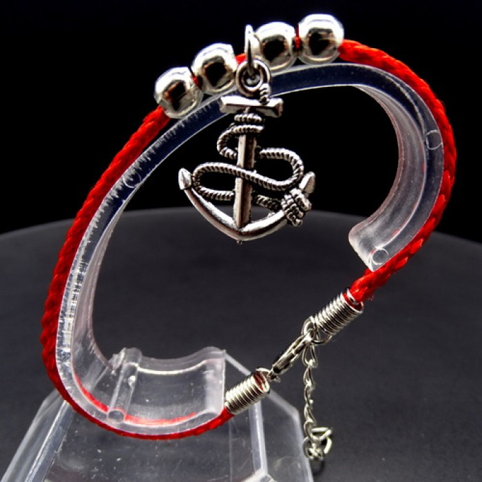 Bracelet red thread amulet against the evil eye with a pendant *Anchor* metal color: silver, eco-silk thread with carabiner, length: 18cm + 4cm