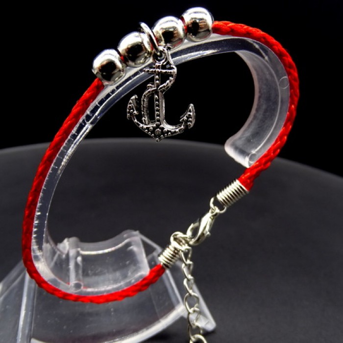 Bracelet red thread amulet against the evil eye with a pendant *Anchor* metal color: silver, eco-silk thread with carabiner, length: 18cm + 4cm