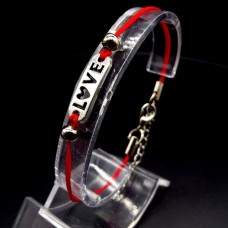 Charm bracelet red thread "LOVE" metal color: silver, size: 17-18cm+4