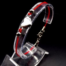 Charm bracelet red thread "Heart" metal color: silver, size: 17-18cm+4