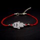 Charm bracelet red thread "Hamsa - Hand of Fatima" metal color: silver, size: 17-18cm+4